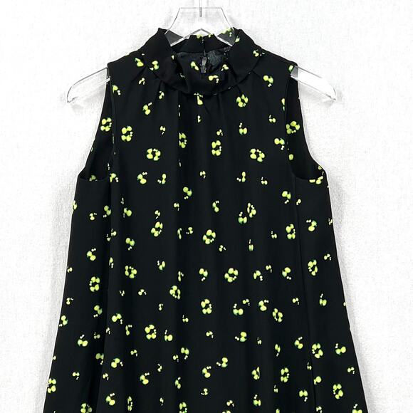 COS Frill Neck A-line Printed Dress Womens 4 Black Sleeveless Swing Floral Print - Picture 5 of 16